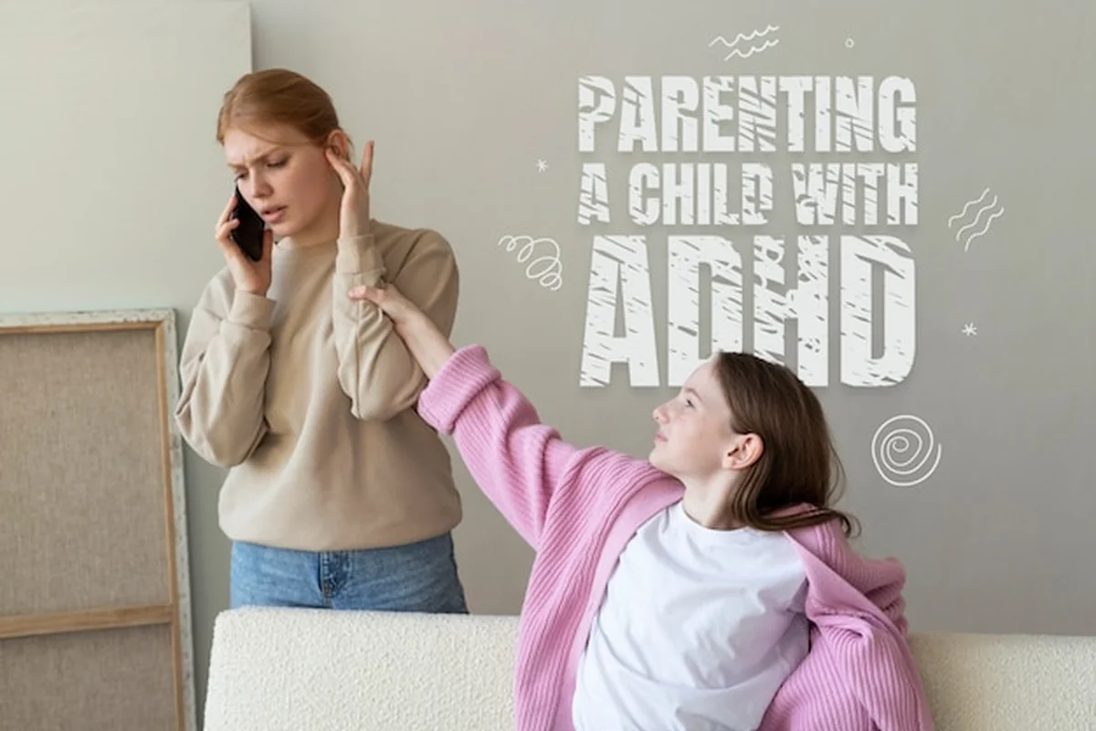 Międzynarodowy Dzień Świadomości ADHD - plakat informacyjny na tle niebieskiego tła